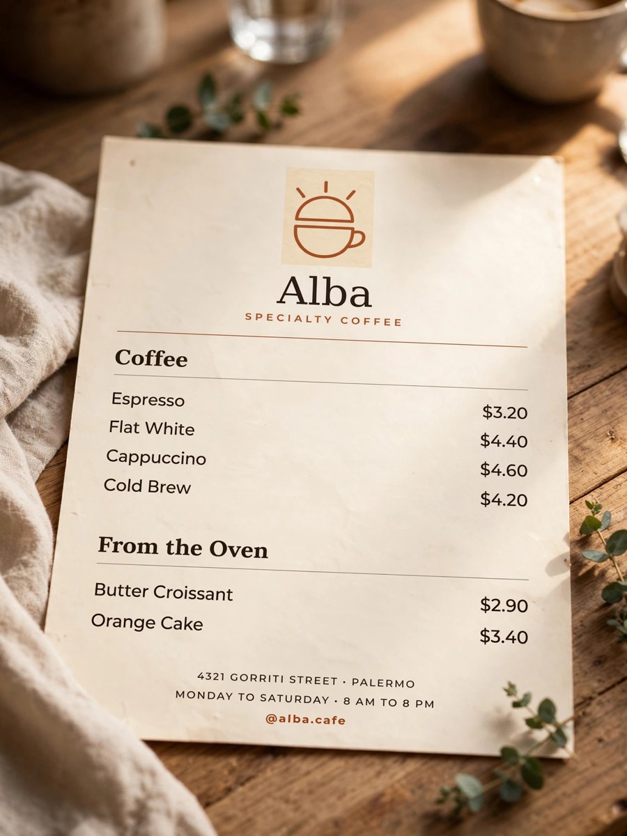 Alba printed menu